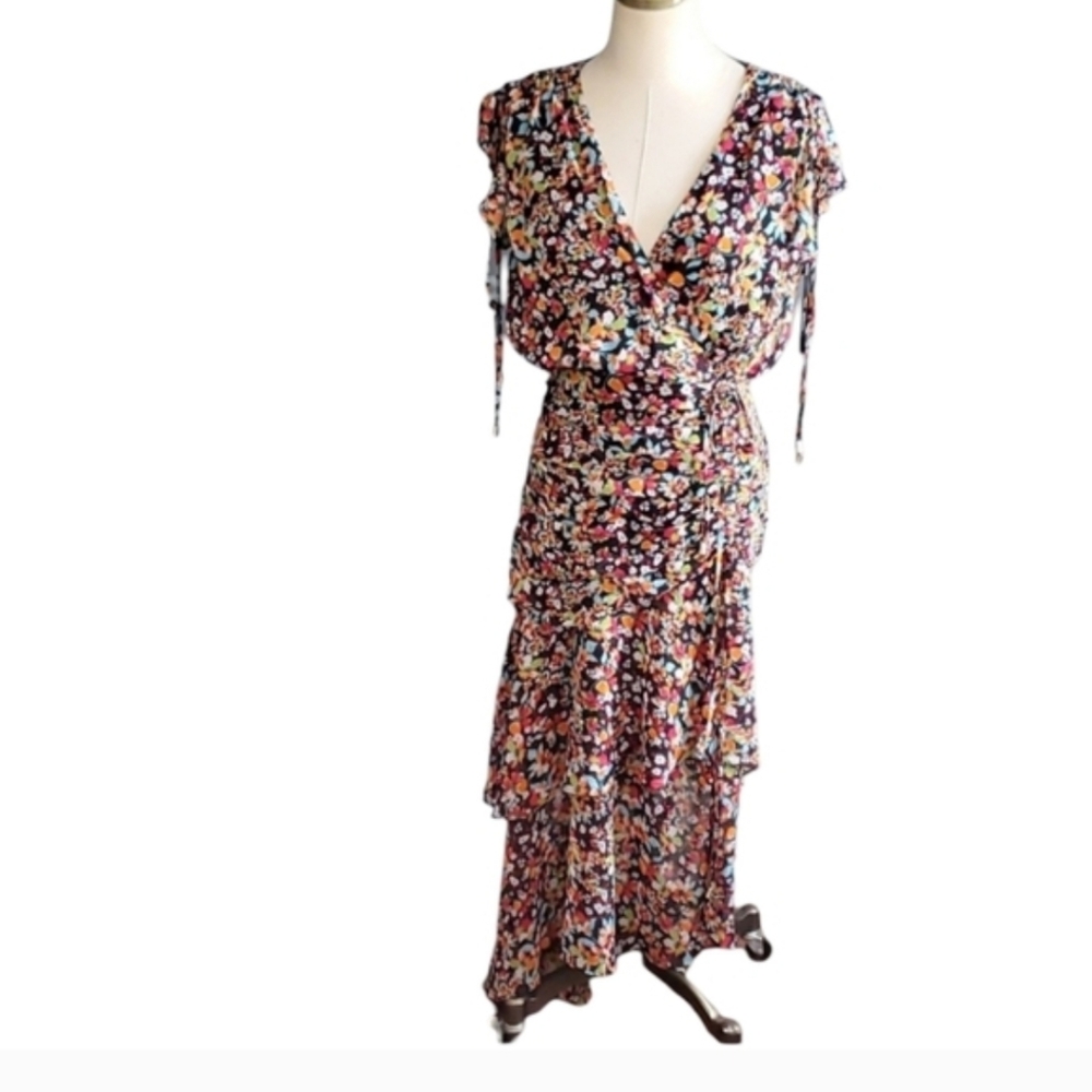 Beautiful Tahari  ASL floral side rouched layered midi dress size 4